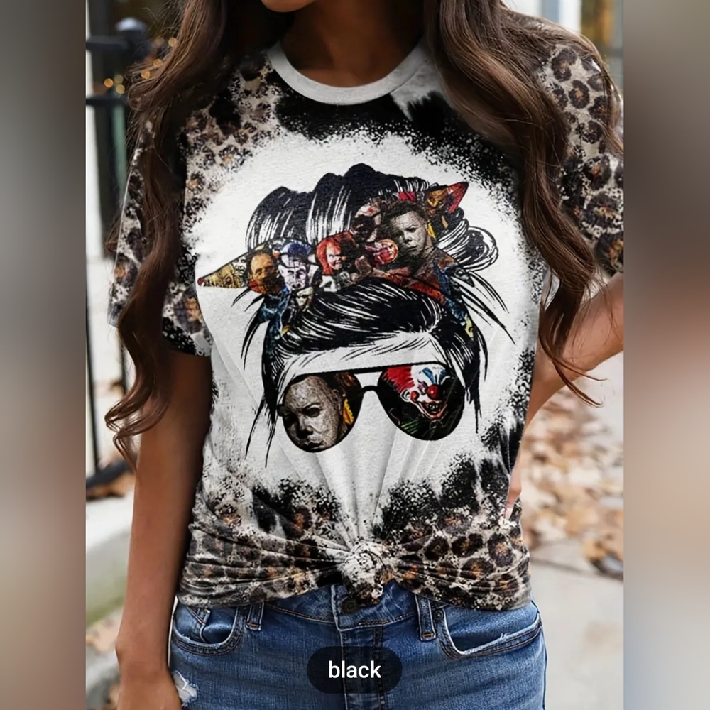 Leopard and Graphic Print T-shirt